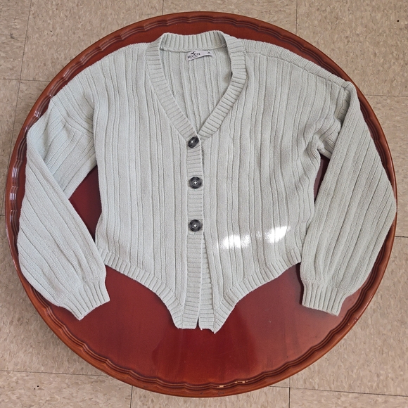 Hollister Women's Mint Green Buttons Sweater Medium Ribbed Knit V Neck Sweater - Picture 3 of 8